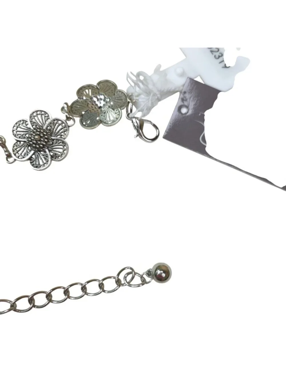 Haute Hippie Silver Flower Chain Belt Concho Adjustable S/M 1.25